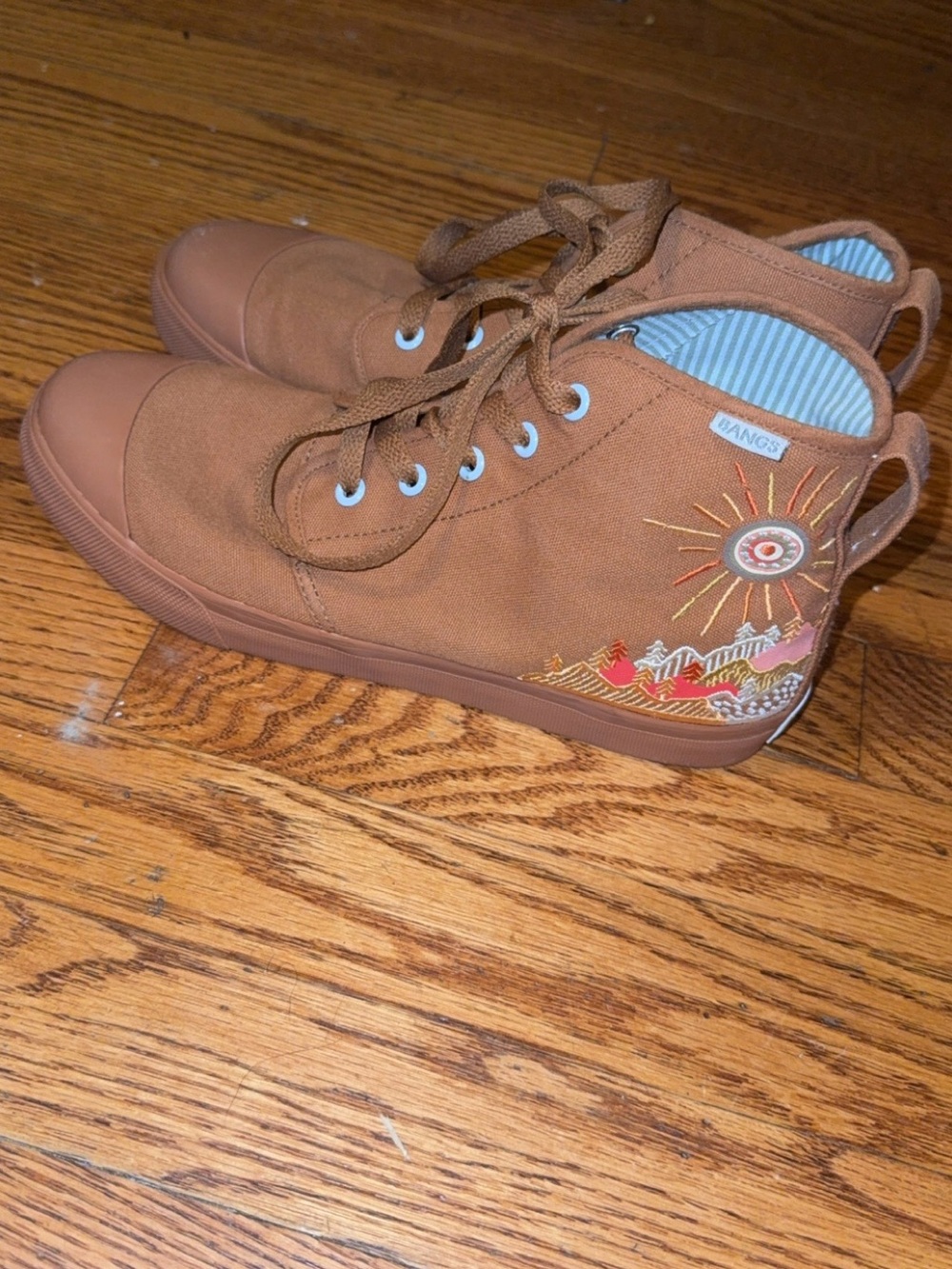 BANGS Women's Tan High-Top Embroidered Canvas Sneakers